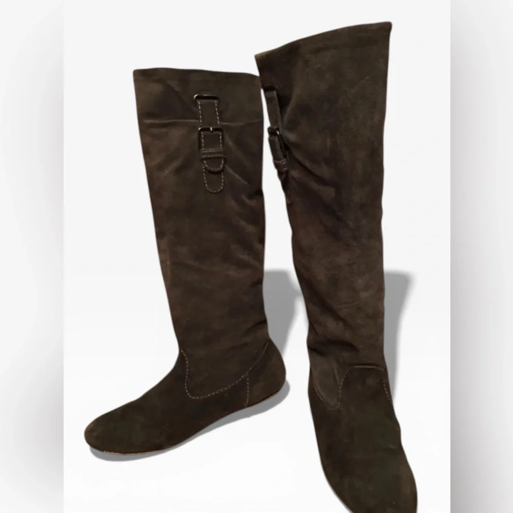 Women's Knee-High Gray Suede Flat Leather Boots sz. 8.5